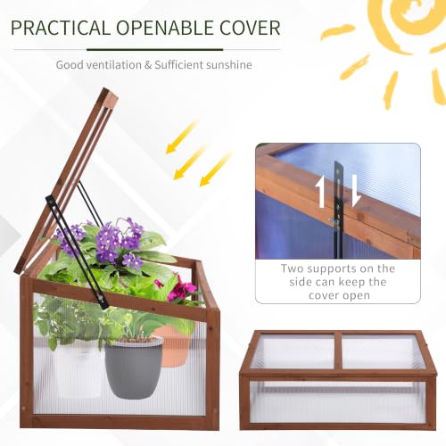 Outsunny Wooden Cold Frame Mini Greenhouse 39" x 26" x 16" Natural
