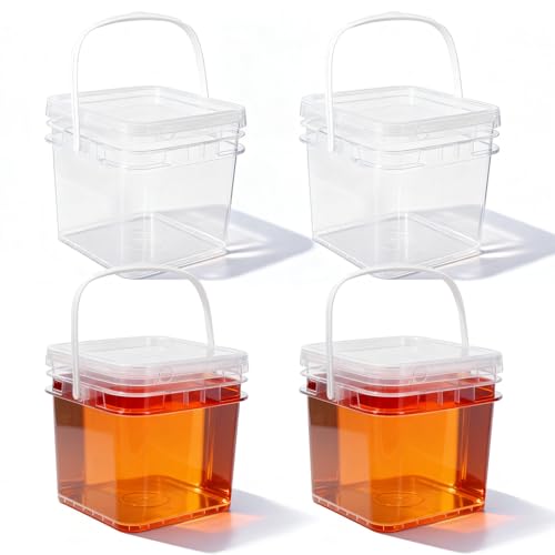 Food Storage Buckets with Lids - 4 Set Square Clear Plastic Containers, Airtight Pressure Seal & Handle for Kitchen Freezer Prep (Clear, 34 oz) - color: Clear, size: 0.3 gal