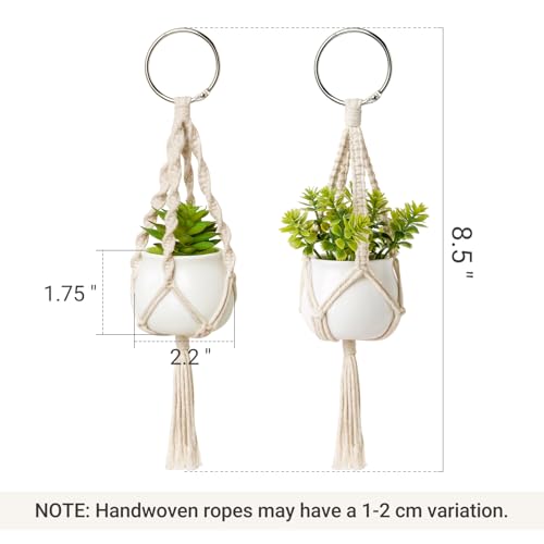 Dahey 2 Pack Mini Macrame Succulent Plant Hangers for Car Rearview Mirror
