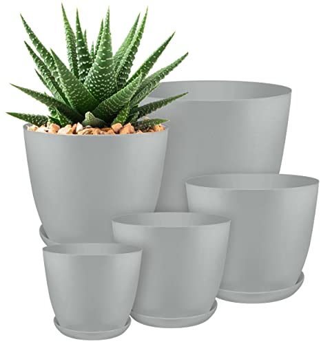 Plant Pots Indoor with Drainage, 5 Pack Multi-Size Planters Set, Grey - color: Gray, size: Pack of 5