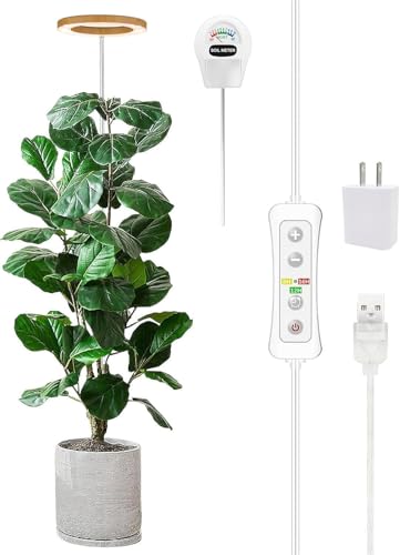 yadoker Plant Grow Light, LED Growing Light Full Spectrum for Indoor Plants, Paired with a Soil Tester,Height Adjustable, Automatic Timer, 5V Low Safe Voltage,Idea for Large Plant Light - color: Wood grain ST, size: 1 Pack