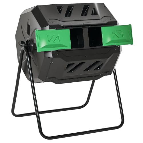 Outsunny Tumbling Compost Bin 360° Dual Chamber 43 Gallon, Green - color: Green