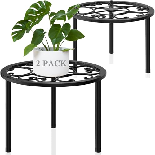 TOSKING 2-Pack Plant Stands, Classic Scroll Pattern, 10.2"D x 7.9"H, Black - color: Classic Scroll-Black