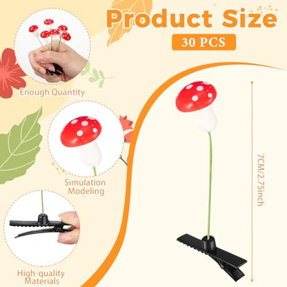30 Pcs Bean Sprout Hair Clips Plant Styles,Red Mushroom - style: Red MushroomC