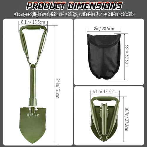 Olive Folding Camping Shovel, 24" High Carbon Steel Tool - color: Olive, size: 24'' Large