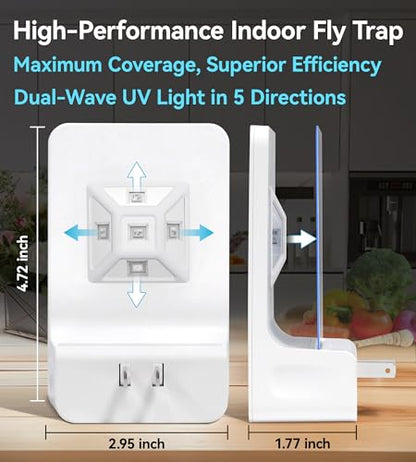 Advanced Double-Sided Indoor Fly Trap for Home, Plug-in 5-Way UV Light