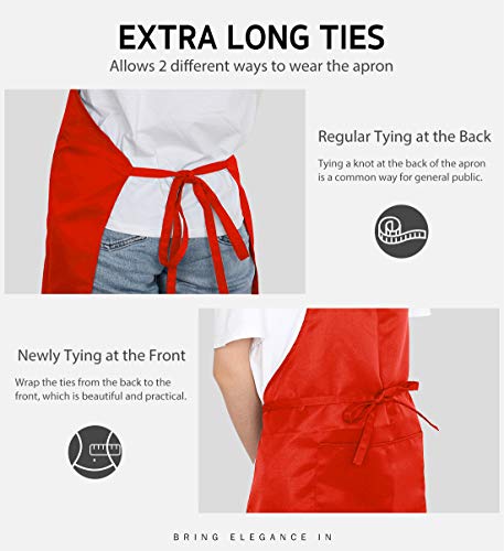 Syntus Apron for Men Women, Adjustable Cooking Kitchen Apron with 2 Pockets - color: Basic Red, style: 2 Polyester