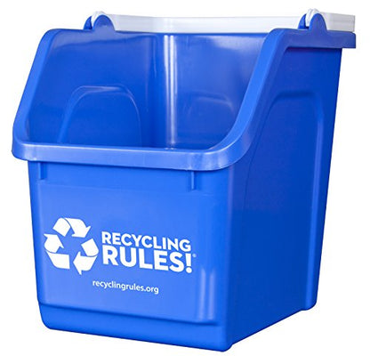 Recycling Rules! 6 Gallon Stackable Recycling Bin Container in Blue, Eco-Friendly Handy Recycle Bin with Easy-to-Carry Handle, 4-Pack - size: 4-pack