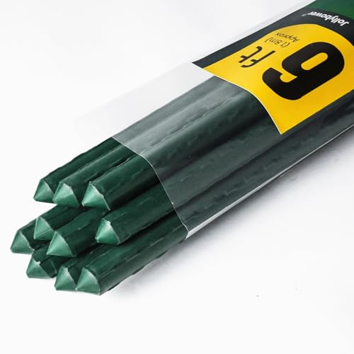 Jollybower 10pcs Steel Plant Stakes 6 Feet,Sturdy Plant Sticks, Plastic Coated Metal Garden Stakes Supports Climbing for Tomato, Bean, Flowers, Tree Potted - size: 6Ft, Pack of 10