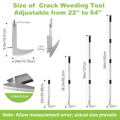 Crack Weeder Crevice Weeding Tool with 22'' to 64'' Adjustable Long Handle
