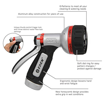 Eden PRO Metal 6-Pattern Hose Nozzle: Rear Trigger, Cyclonic Turbo Spray - style: Rear Trigger
