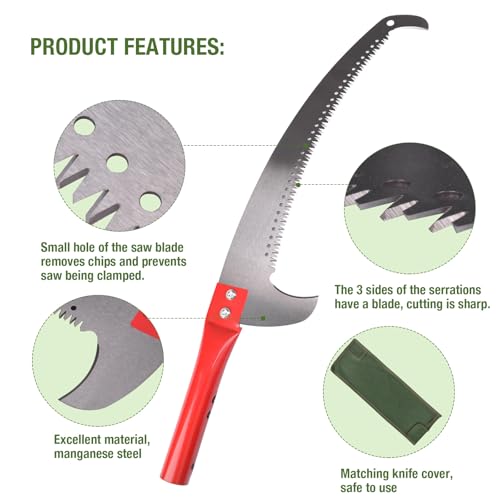 Hand Pruning Saws for Tree Trimming 15 Inches, Extension Pole Saw Attachment Blade, Pole Pruner Head Gardening Tool - color: Red