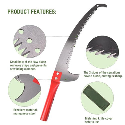 Hand Pruning Saws for Tree Trimming 15 Inches, Extension Pole Saw Attachment Blade, Pole Pruner Head Gardening Tool - color: Red