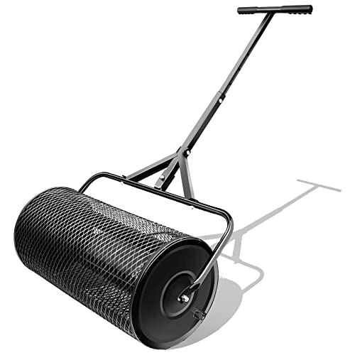 24" Compost Spreader Peat Moss Spreader with Upgrade Latches - Durable Metal Mesh Fertilizer Spreaders for Lawn and Garden Multi-Purpose Seed Spreader (Black-L) - color: Black-L