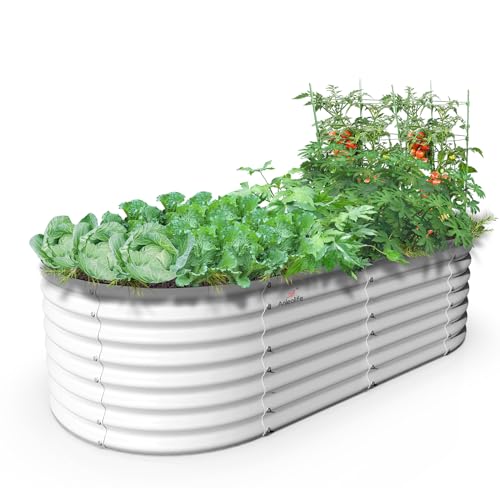 Anleolife 6x3x2ft Oval Deep Root Raised Garden Bed, Antique White - color: Oval White, size: 6×3×2ft Tall