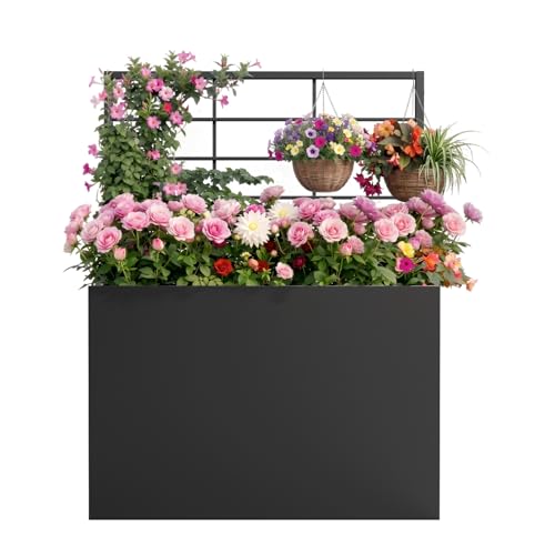 Metal Planter Box with Trellis, 35" Lx11.8 Wx47 H Metal Raised Garden Bed with Trellis and Drainage Holes, Outdoor Standing Flower Bed for Climbing Plants,Vegetables,and Vines - size: 1 PCS 35" Lx11.8" Wx47" H