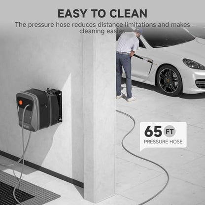 Giraffe Tools 65FT Wall Mount Pressure Washer G20, Dark Silver, Grey Hose