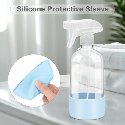 Glass Spray Bottles - 2 Pack 16 oz Clear Spray Bottles with Silicone Sleeve - color: Blue&Pink