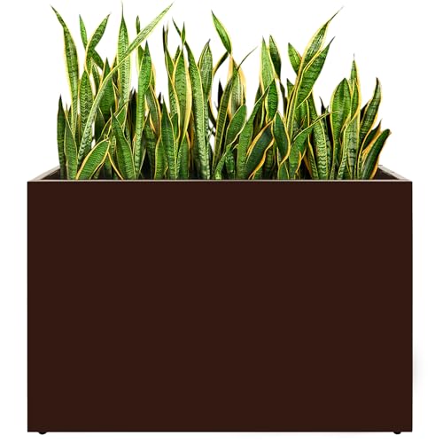Metal Planter Box, No Installation Galvanized Steel Folding Rectangular Planter with Drainage Holes, 35.5"x 10"x 28" Brown Outdoor Planter for Porch/Patio/Garden - color: Brown