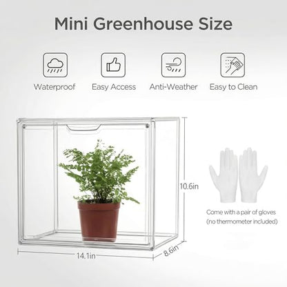 HBlife Mini Greenhouse for Indoor, Clear Stackable Green House with Magnetic Waterproof Door for Small Plants Nursery Germination and Display, Tabletop Portable Greenhouse, 14.1x8.6x10.6 Inch (3 Pack) - size: 14.17 x 8.66 x 10.63 Inch (3 PACK)