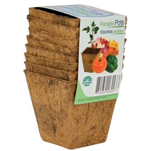 Planters Pride RSQ03000 Square Fiber Grow Coconut Pots, 3-Inch, Pack of 8