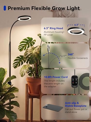 GLOWRIUM Grow Lights for Indoor Plants,Full Spectrum Plant Light with Stand - color: Black-Single Head