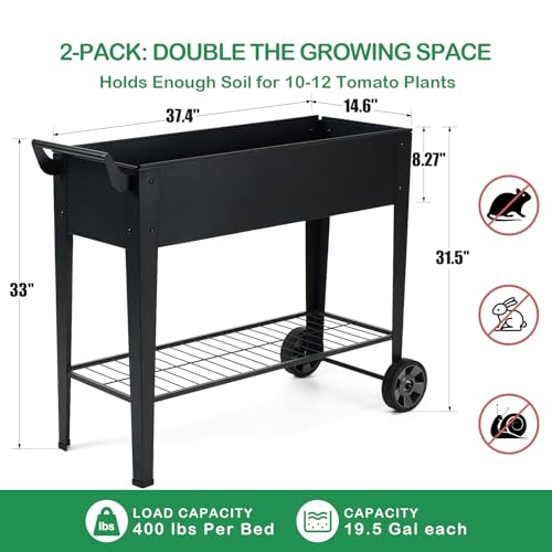 2-Pack 32" Tall Elevated Raised Garden Bed with Wheels and Shelf - size: 14.6"W ( 2PCS )