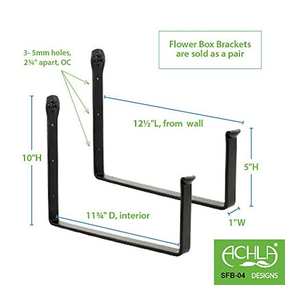 Achla Designs Window Flower Box Wall Brackets, 12 inch, SFB-04 - size: 12 Inch
