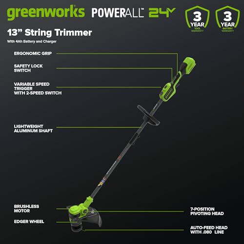 Greenworks 24V 13 in String Trimmer, 10 Blades, 4.0 Ah Battery - size: New 13" (Battery Included)