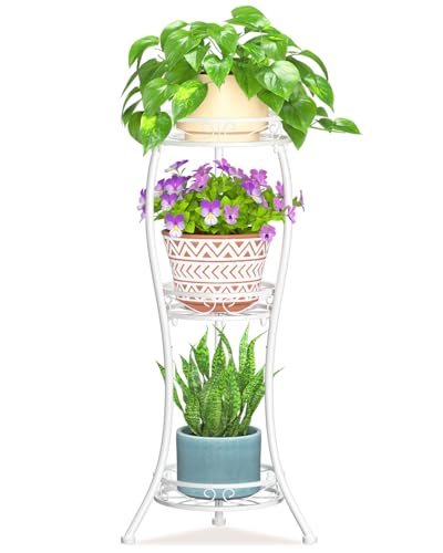 LASZOLA 3 Tiers Metal Corner Plant Flower Stand Tall Indoor Outdoor, White - color: Classic White, size: 3 Tier