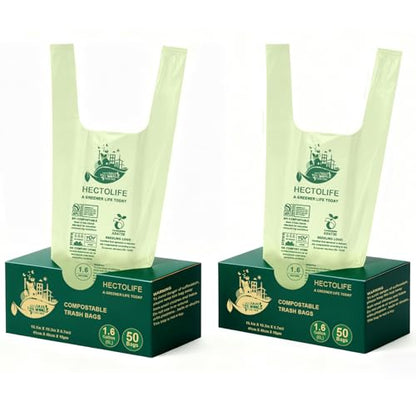 HECTOLIFE 1.6 Gallon 100 Count Compostable Bags Handle Tie - style: 1.6 Gal (100 Count)