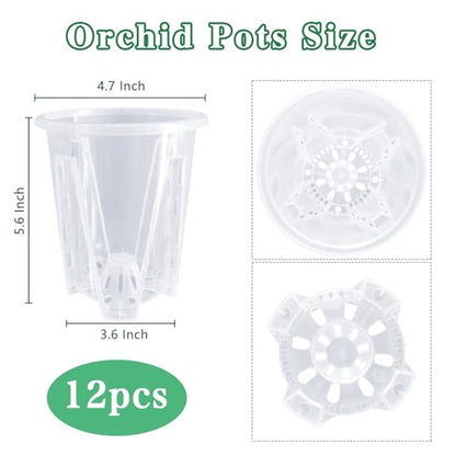 Orchid Pot 12-Pack: Clear Plastic 4.7-Inch Orchid Pots, Holes for Repotting, Indoor/Outdoor Flower Planter - size: 4.7''12pcs