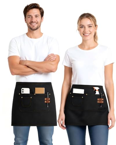 2-Pack Work Server Apron for Men Women with 3 Pockets for waiting staff