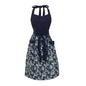 Cute Floral Apron for Women with Pockets, Cotton, Adjustable Straps - color: Deep Blue