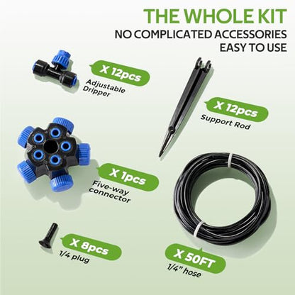 HIRALIY 50FT Drip Irrigation Kit for Small Gardens - size: 50FT