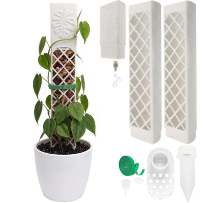 2 Pcs 9 Inch D Shaped Moss Pole with Watering Dripper, Plastic Moss Poles for Climbing Plants, Sturdy Monstera Plant Support, Self Watering Moss Pole Kit for Plants Indoor (1Pack 2Pcs-White) - size: 1Pack 2Pcs-White