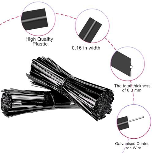 4 Inches Twist Ties for Bags,800pcs Bread Ties for Plastic Bags,Black Twist Ties,Twisty Ties for Candy Bags, Coffee Bags, Snacks, Cake Pops, Party Supplies - color: Black