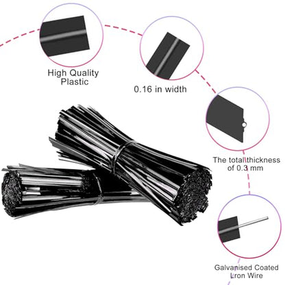 4 Inches Twist Ties for Bags,800pcs Bread Ties for Plastic Bags,Black Twist Ties,Twisty Ties for Candy Bags, Coffee Bags, Snacks, Cake Pops, Party Supplies - color: Black