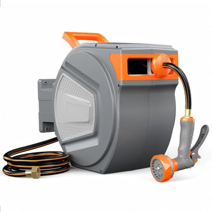 DUMOS Retractable Garden Hose Reel, 1/2 in X 78 ft Water Hose with Nozzle - color: Grey, size: 1/2" x 78 FT