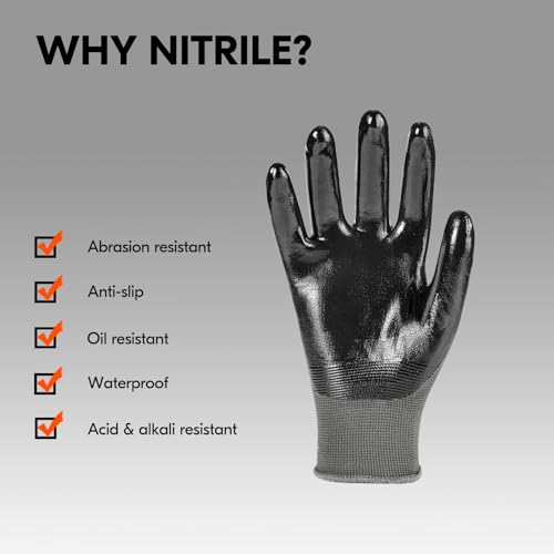 Vgo... 10Pairs Non-Slip Safety Work Gloves,Nitrile Coated (NT2110,M) - color: Gray, size: Medium