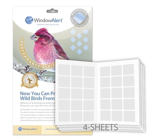 WindowAlert Performance Series Diamond Anti-Collision Decal 4 Sheet Bundle - UV-Reflective Window Decal to Protect Wild Birds from Glass Collisions - Made in the USA - size: 4-Pack