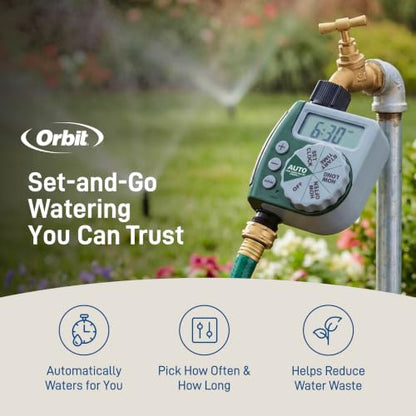 Orbit Programmable Digital Hose Watering Timer - 1 Outlet - Battery Powered - with LCD Screen - Built-in Rain Delay - Water-Resistant - 62061 - size: 1 Outlet