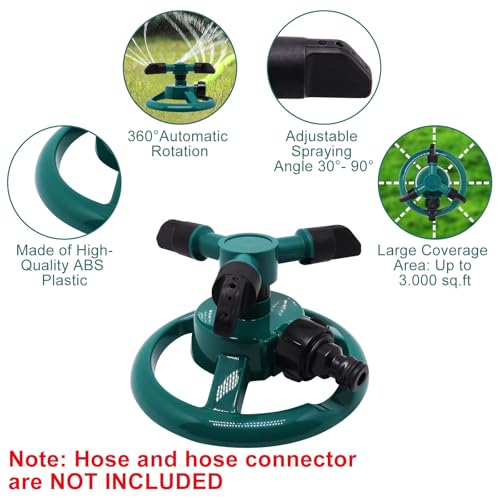 2Pcs Sprinklers for Yard, Automatic 360° Rotating Lawn Sprinkler, Garden Water Sprinklers for Lawns, Large Area Coverage Lawn Irrigation System, Yard Sprinkler for Lawns and Gardens Plant