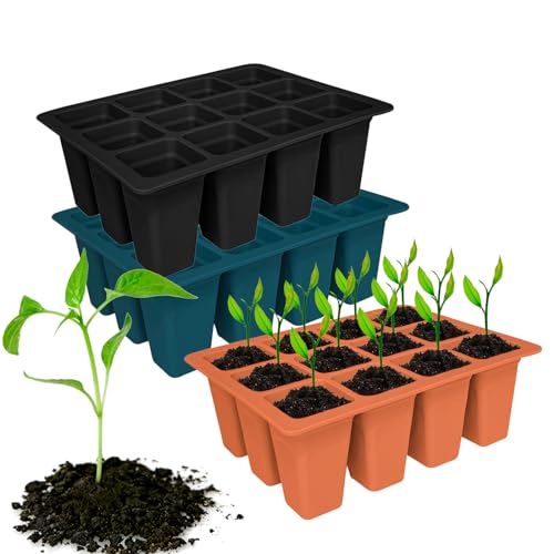 Seed Starter Trays, 3 Pack 12 Cells Seed Starter Kit, Silicone Plant Germination Trays Gardening Starter Kit, Reusable Seed Starter Tray for Plant Germination, Seeds Growing - color: 3 Pack 12 Cells