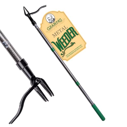 Grampa's Weeder Stand Up Weed Puller Tool with Heavy-Duty Steel Long Handle - color: Green
