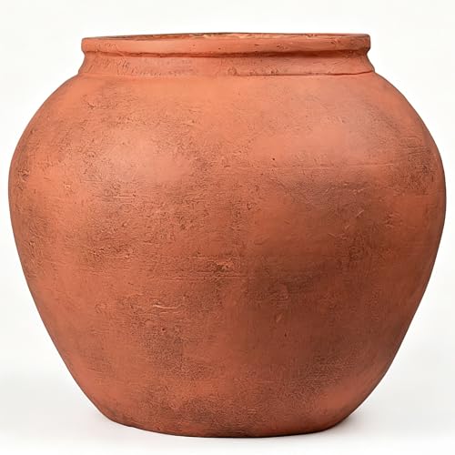 14" H x 17" Dia Fiberstone Distressed Terracotta Planter Pot with Drainage Hole, Large Vintage Indoor Outdoor Flower Pot for Patio Porch Garden, Rustic Decorative Planter for Trees & Plants - size: Large