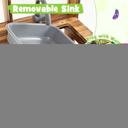 Costzon Mud Kitchen, Fir Wood Outdoor Play Kitchen w/ 4 Planting Pots - style: Planter Brown