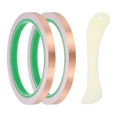 PATIKIL Copper Foil Tape, (0.31 Inch x 33FT) (2Set), Double Conductive Adhesive Tape with Correction Tool, Suit for - Guitar EMI/RFI Shielding/Electrical Repairs - size: 0.31 Inch x 33FT