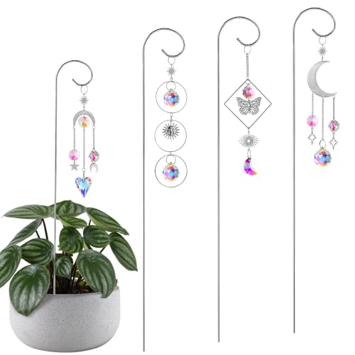 4 Pack Crystal Sun Catchers with 13.5'' Small Trellis for Potted Plants - color: Sliver