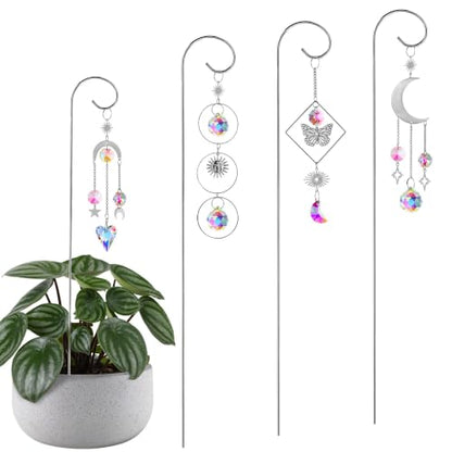 4 Pack Crystal Sun Catchers with 13.5'' Small Trellis for Potted Plants - color: Sliver